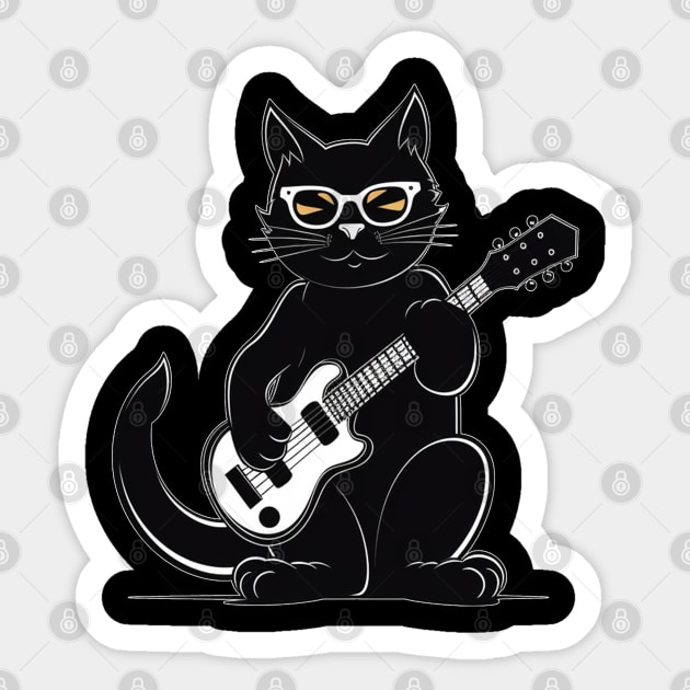 Cat playing guitar Sticker by Onceer